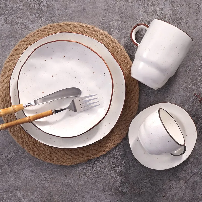 Amazon Hot Sell Christmas Gift Speckle Plates and Cups Porcelain Dinner Sets