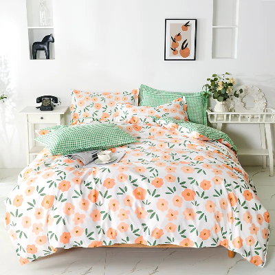 Floral Printed Countryside Style 90GSM Polyester Bedding Set with Bedsheet Duvet Cover