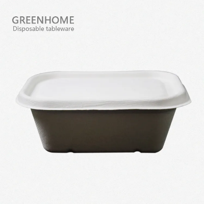 100% Compostable Food Container with Lids Bagasse Fibers Sugarcane Pulp Paper Lunch Box