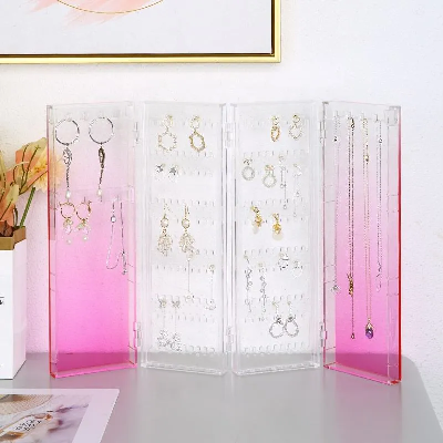 PS Folding Screen Jewelry Organizer Earring Necklace Plastic Jewelry Storage Holder
