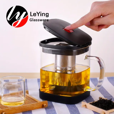 Large Capacity 1000ml Borosilicate Glass with Push Bottom Lid New Glass Teapot