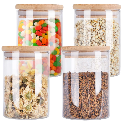 27 Oz Glass Storage Jar with Airtight Bamboo Lid Glass Kitchen Canisters