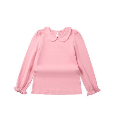 Custom Combed Cotton Blank Long Ruffle Sleeves Peter T Shirts for Girls