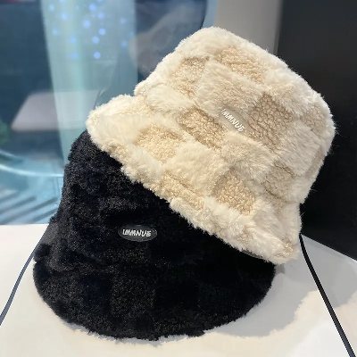 Wholesale Lambswool Fisherman′s Cap Women Thickened Warm Basin Hat Letter Bucket Hat