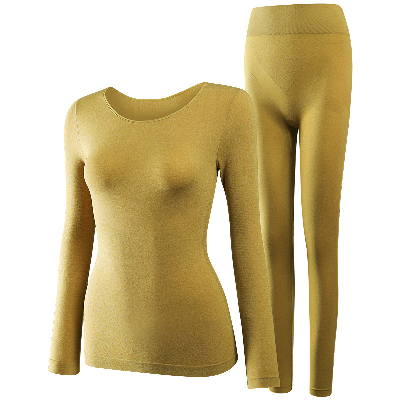 Seamless Long Sleeve Bottoming Top Long Johns Sleepwear 2PCS Womens Thermal Underwear Set