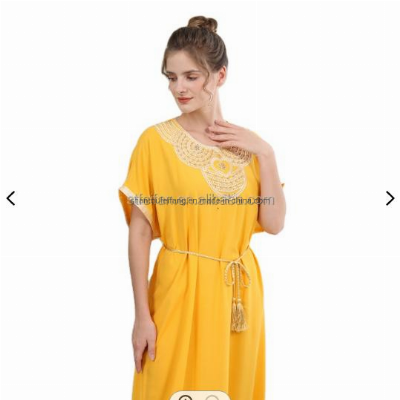 Summer Rayon environmental Abaya Women Muslim Dress Ladies Beaded Moroccan Long Dress
