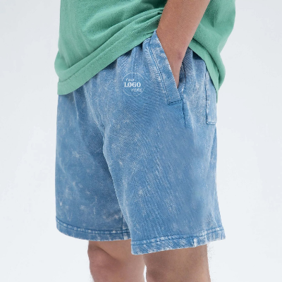 Manufacturer 100% Cotton Fashion Design Sun Faded Acid Washed Jogging Sweat Shorts