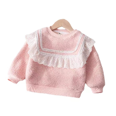 Kid′s Sweater Round Neck Plush Long Sleeve Cotton Pure Colour Girl Pullove