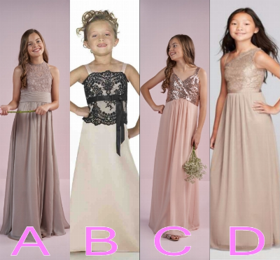 Champagne Junior Bridesmaid Dresses Lace Satin Chiffon Flower Girl Dresses Wedding Lb21923