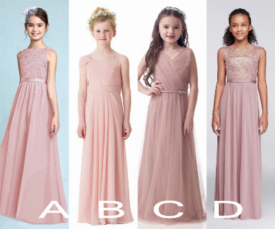 Blush Pink Junior Bridesmaid Dresses Lace Chiffon Flower Girl Dress Gown Lb2926