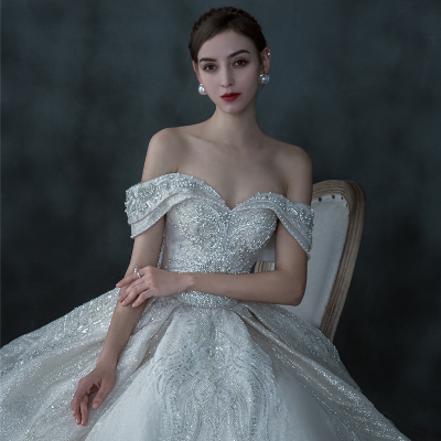 Yc17 One-Shoulder Temperament Long Tail Forest Fairy Dream Tail Wedding Dress