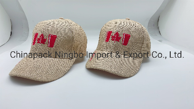 New Style Custom Natural Embroidery Logo Straw Trucker Cap Canada Maple Leaf Cap