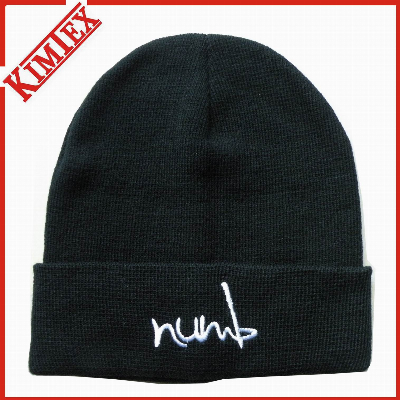 Black Knitting Custom Cuffed Embroidery Beanie Hat