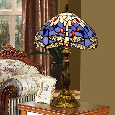 Tiffany Table Lamp 30cm Dragonfly Lampshape Alloy Base Tiffany Light (WH-TTB-51)